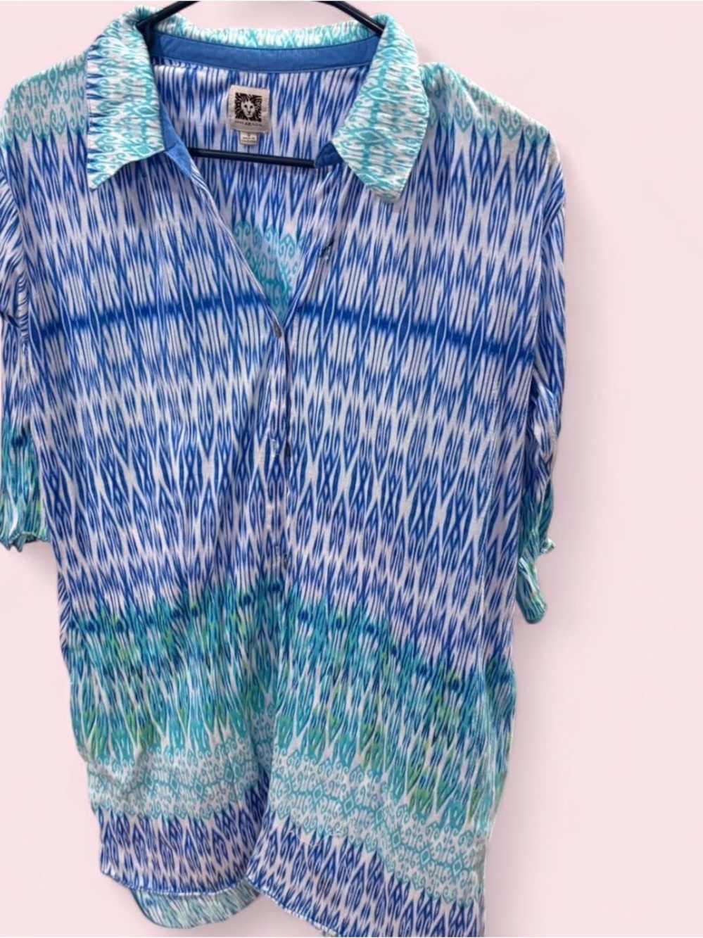 Anne Klein Blue & Teal Ikat Print Tunic